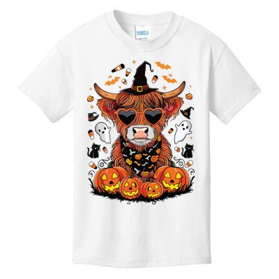 Halloween Highland Cow Farm Western Ghost Cow Witchy Pumpkin Kids T-Shirt