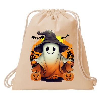 HAPPY HALLOWEEN Cute Halloween Ghost Bat & Halloween Pumpkin Drawstring Bag