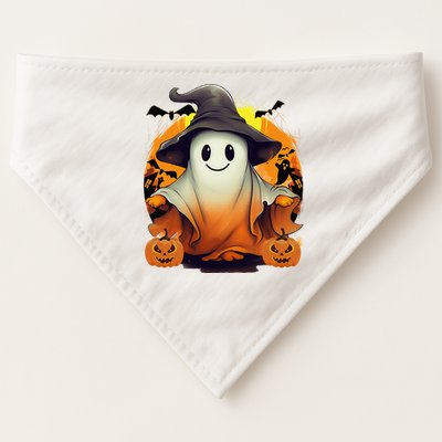 HAPPY HALLOWEEN Cute Halloween Ghost Bat & Halloween Pumpkin USA-Made Doggie Bandana