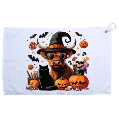 Halloween Highland Cow Witchy Cow Spooky Pumpkin Hello Cat Grommeted Golf Towel