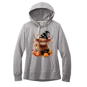 Halloween Highland Cow Witchy Cow Spooky Pumpkin Hello Fall Women's Fleece Hoodie