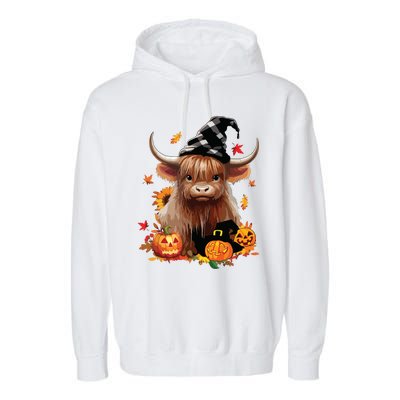 Halloween Highland Cow Witchy Cow Spooky Pumpkin Hello Fall Garment-Dyed Fleece Hoodie