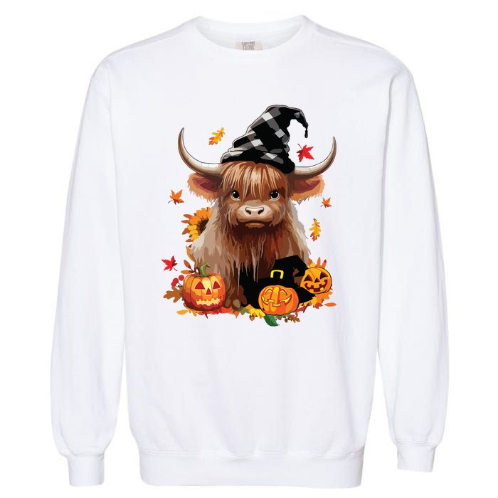 Halloween Highland Cow Witchy Cow Spooky Pumpkin Hello Fall Garment-Dyed Sweatshirt