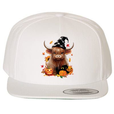 Halloween Highland Cow Witchy Cow Spooky Pumpkin Hello Fall Wool Snapback Cap