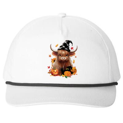 Halloween Highland Cow Witchy Cow Spooky Pumpkin Hello Fall Snapback Five-Panel Rope Hat