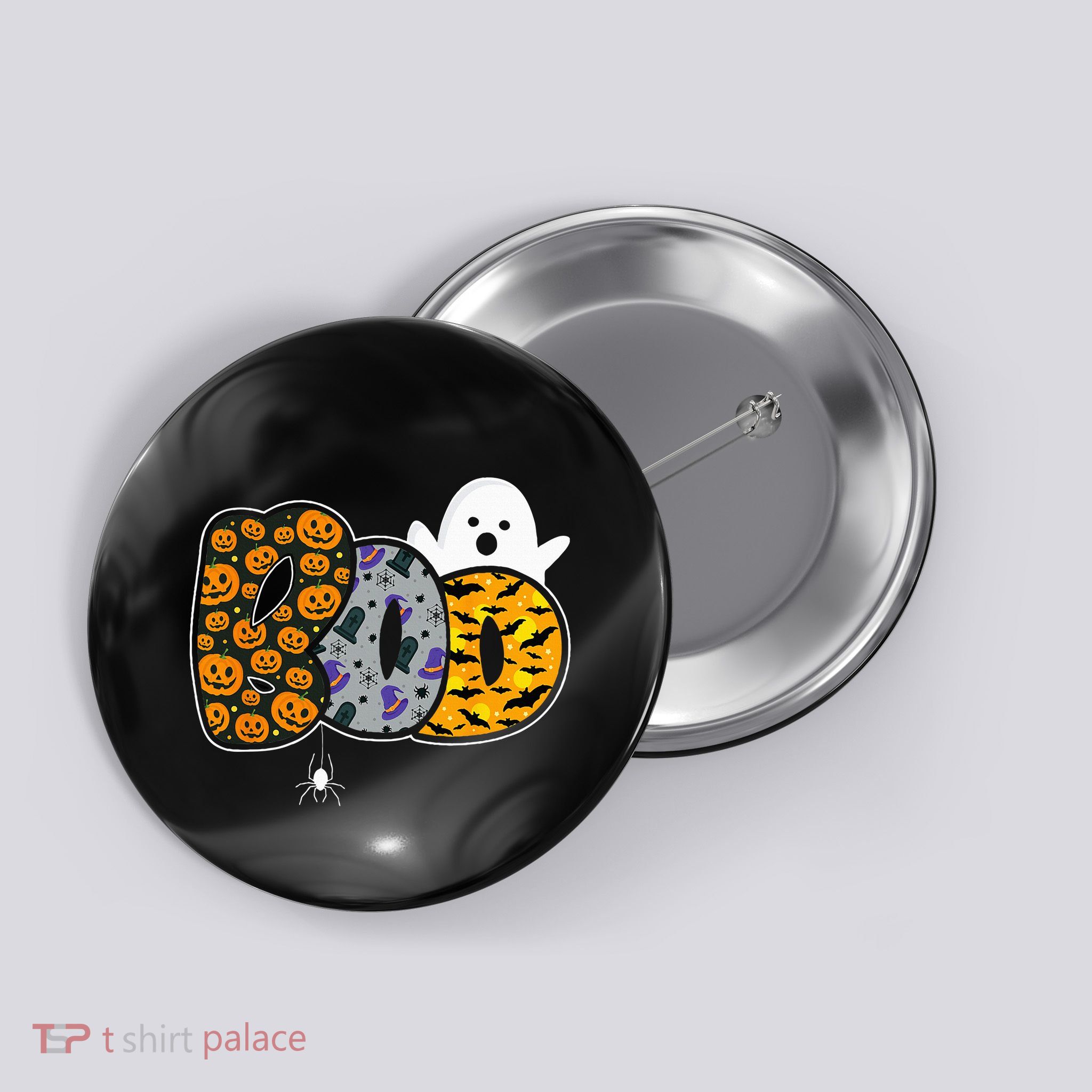 Hilarious Halloween Costume with Ghosts and Pumpkins Button