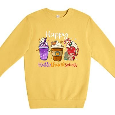 Happy Hallothanksmas Coffee Latte Halloween Thanksgiving Meaningful Gift Premium Crewneck Sweatshirt