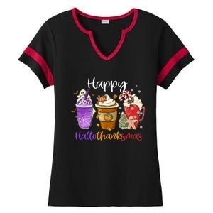 Happy Hallothanksmas Coffee Latte Halloween Thanksgiving Meaningful Gift Ladies Halftime Notch Neck Tee