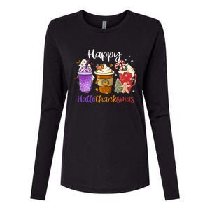 Happy Hallothanksmas Coffee Latte Halloween Thanksgiving Meaningful Gift Womens Cotton Relaxed Long Sleeve T-Shirt