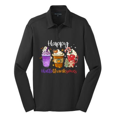 Happy Hallothanksmas Coffee Latte Halloween Thanksgiving Meaningful Gift Silk Touch Performance Long Sleeve Polo