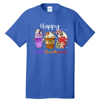 Happy Hallothanksmas Coffee Latte Halloween Thanksgiving Meaningful Gift Tall T-Shirt