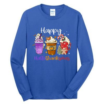 Happy Hallothanksmas Coffee Latte Halloween Thanksgiving Meaningful Gift Tall Long Sleeve T-Shirt