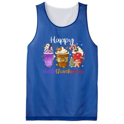 Happy Hallothanksmas Coffee Latte Halloween Thanksgiving Meaningful Gift Mesh Reversible Basketball Jersey Tank