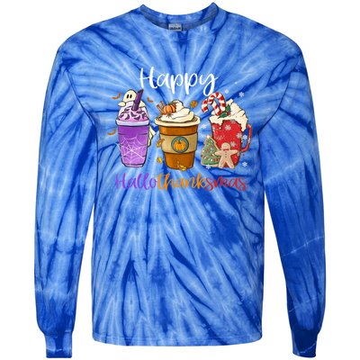 Happy Hallothanksmas Coffee Latte Halloween Thanksgiving Meaningful Gift Tie-Dye Long Sleeve Shirt