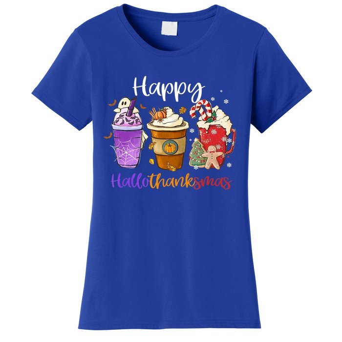 Happy Hallothanksmas Coffee Latte Halloween Thanksgiving Meaningful Gift Women's T-Shirt