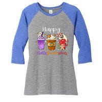 Happy Hallothanksmas Coffee Latte Halloween Thanksgiving Meaningful Gift Women's Tri-Blend 3/4-Sleeve Raglan Shirt