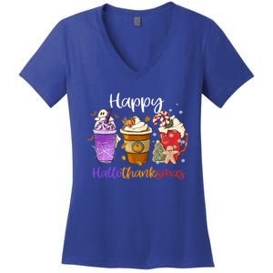 Happy Hallothanksmas Coffee Latte Halloween Thanksgiving Meaningful Gift Women's V-Neck T-Shirt