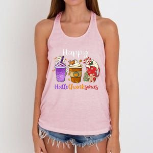 Happy Hallothanksmas Coffee Latte Halloween Thanksgiving Meaningful Gift Women's Knotted Racerback Tank