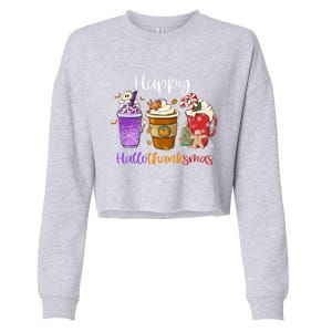 Happy Hallothanksmas Coffee Latte Halloween Thanksgiving Meaningful Gift Cropped Pullover Crew