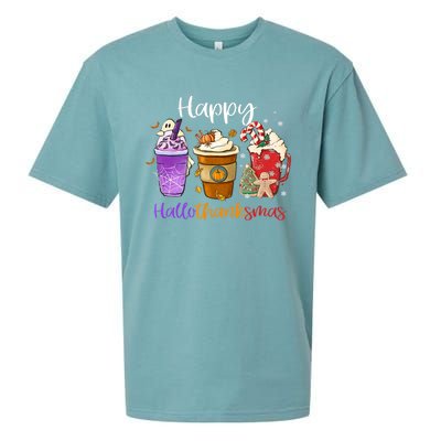 Happy Hallothanksmas Coffee Latte Halloween Thanksgiving Meaningful Gift Sueded Cloud Jersey T-Shirt