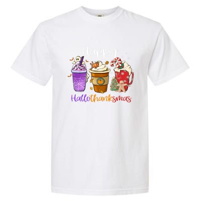 Happy Hallothanksmas Coffee Latte Halloween Thanksgiving Meaningful Gift Garment-Dyed Heavyweight T-Shirt