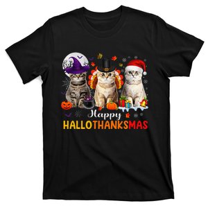 Happy Hallothanksmas Cats Halloween Thanksgiving Christmas Gift T-Shirt