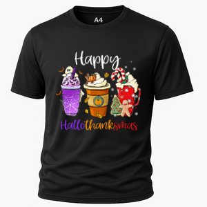 Happy Hallothanksmas Coffee Latte Halloween Thanksgiving Cooling Performance Crew T-Shirt