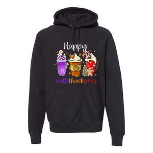 Happy Hallothanksmas Coffee Latte Halloween Thanksgiving Premium Hoodie