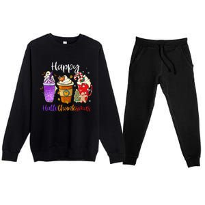 Happy Hallothanksmas Coffee Latte Halloween Thanksgiving Premium Crewneck Sweatsuit Set