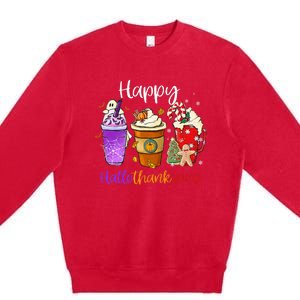 Happy Hallothanksmas Coffee Latte Halloween Thanksgiving Premium Crewneck Sweatshirt