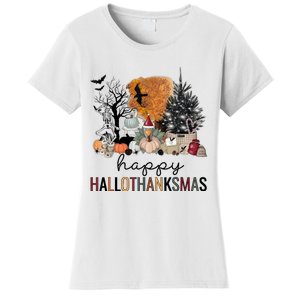 Happy Hallothanksmas Coffee Halloween Thanksgiving Christmas Women's T-Shirt