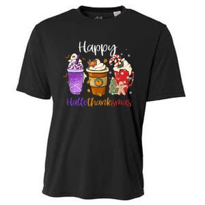 Happy Hallothanksmas Coffee Latte Halloween Thanksgiving Cooling Performance Crew T-Shirt