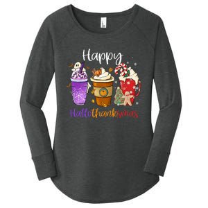 Happy Hallothanksmas Coffee Latte Halloween Thanksgiving Women's Perfect Tri Tunic Long Sleeve Shirt