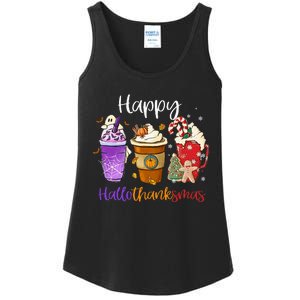 Happy Hallothanksmas Coffee Latte Halloween Thanksgiving Ladies Essential Tank