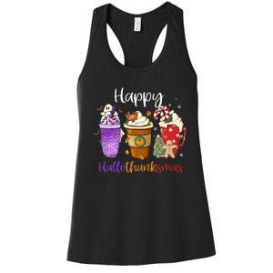 Happy Hallothanksmas Coffee Latte Halloween Thanksgiving Women's Racerback Tank