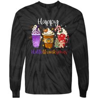 Happy Hallothanksmas Coffee Latte Halloween Thanksgiving Tie-Dye Long Sleeve Shirt