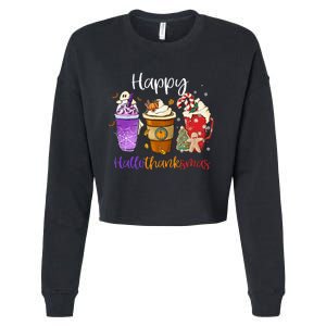 Happy Hallothanksmas Coffee Latte Halloween Thanksgiving Cropped Pullover Crew