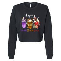 Happy Hallothanksmas Coffee Latte Halloween Thanksgiving Cropped Pullover Crew