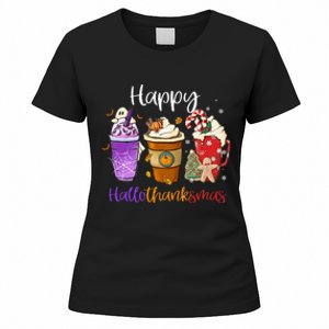 Happy Hallothanksmas Coffee Latte Halloween Thanksgiving Women's T-Shirt