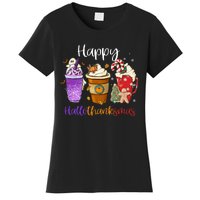 Happy Hallothanksmas Coffee Latte Halloween Thanksgiving Women's T-Shirt