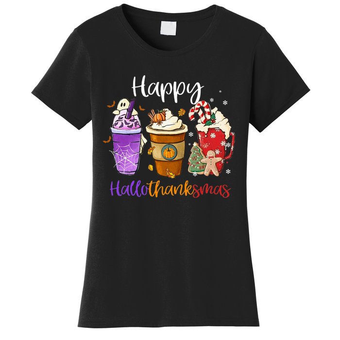 Happy Hallothanksmas Coffee Latte Halloween Thanksgiving Women's T-Shirt