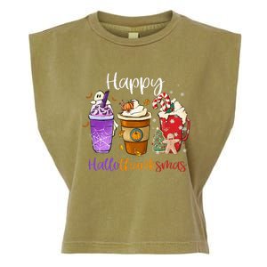 Happy Hallothanksmas Coffee Latte Halloween Thanksgiving Garment-Dyed Women's Muscle Tee