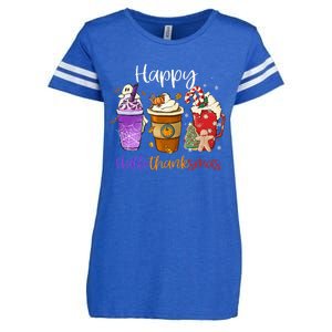 Happy Hallothanksmas Coffee Latte Halloween Thanksgiving Enza Ladies Jersey Football T-Shirt