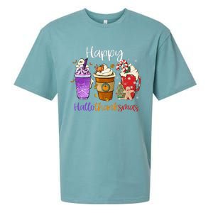 Happy Hallothanksmas Coffee Latte Halloween Thanksgiving Sueded Cloud Jersey T-Shirt