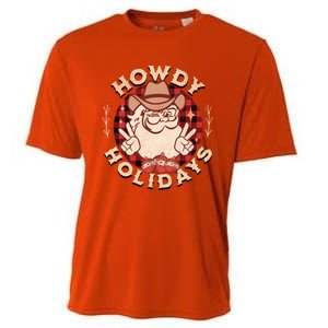 Howdy Holidays Cow Santa Christmas West Lifestyle Funny Gift Cooling Performance Crew T-Shirt