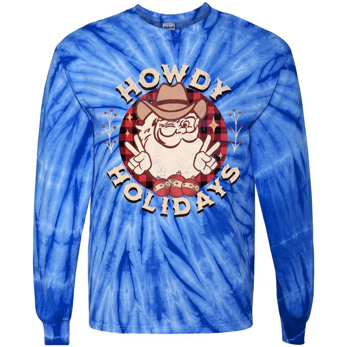 Howdy Holidays Cow Santa Christmas West Lifestyle Funny Gift Tie-Dye Long Sleeve Shirt