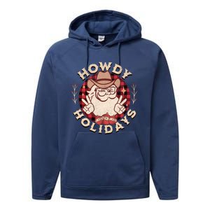 Howdy Holidays Cow Santa Christmas West Lifestyle Funny Gift Performance Fleece Hoodie