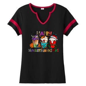 Happy Hallothanksmas Coffee Holiday Season Ladies Halftime Notch Neck Tee