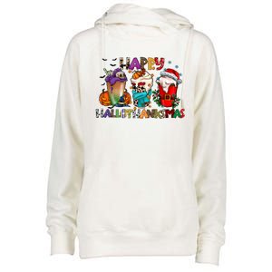 Happy Hallothanksmas Coffee Holiday Season Womens Funnel Neck Pullover Hood