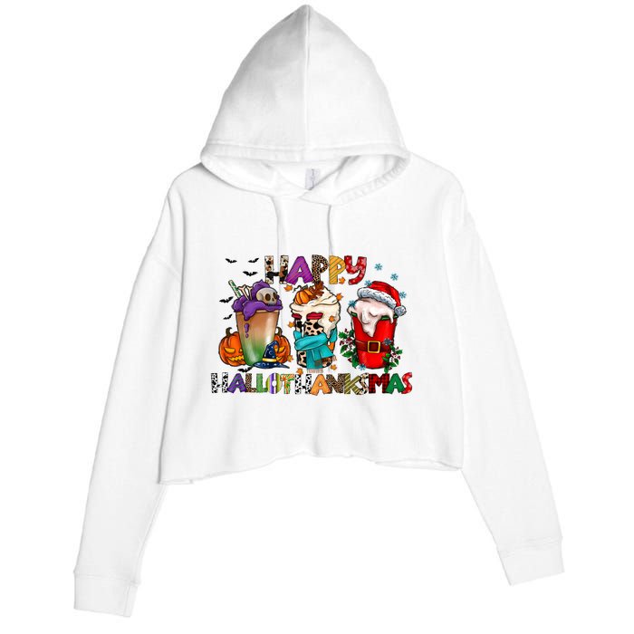 Happy Hallothanksmas Coffee Holiday Season Crop Fleece Hoodie